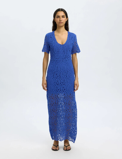 Selected Slfalima Ss Ankle Crochet Dress B Blue 42 Selected Slfalima Ss Ankle Crochet Dress B Blue 42