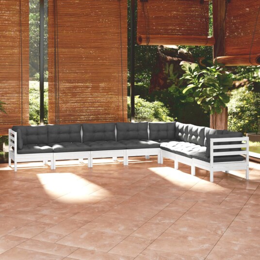  Hagesofagruppe med puter 8 deler hvit heltre furu 3096804