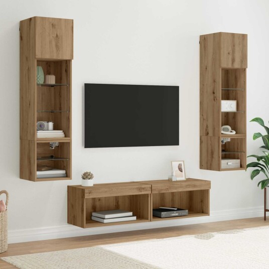 TV Vegg enhet Veggmontert 6 pcs Artisan Eik Konstruert tre TV Vegg enhet Veggmontert 6 pcs Artisan Eik Konstruert tre