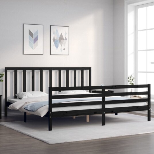 vidaXL Sengeramme med hodegavl svart 200x200 cm heltre