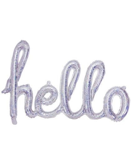 HELLO Sølvfarget Holografisk Folieballong 72x45 cm