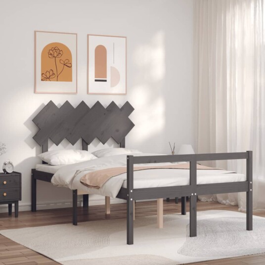 vidaXL Sengeramme med hodegavl grå 4FT6 double heltre