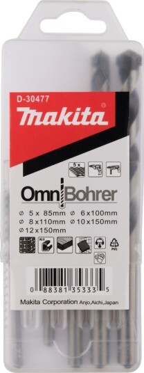 Makita D-30477, Drill, Aluminium, Murstein, Flis, Tre, 5 Stykker