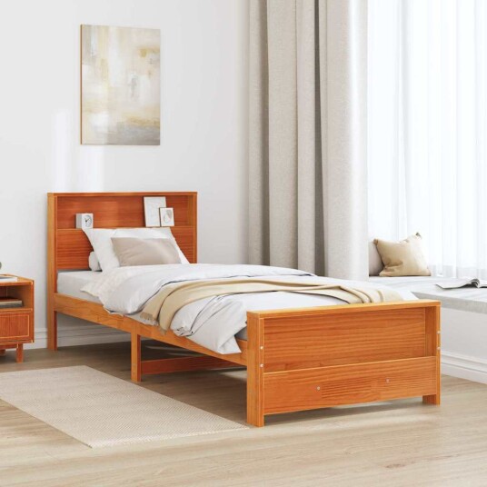  Sengestamme med hodegjerde Voksbrun 80 x 200 cm Heltre furu