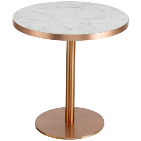 VEGA Sidebord Marvani med bordben i rustfritt stål kobberfarget; 46.5x50 cm HxØ; Bordplate Hvit/Kobber/Marmorert Ramme Kobber; Rund VEGA Sidebord Marvani med bordben i rustfritt stål kobberfarget; 46.5x50 cm HxØ; Bordplate Hvit/Kobber/Marmorert Ramme Kobber; Rund