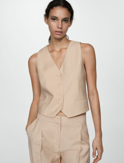 Mango Striped Suit Waistcoat - Cream - S