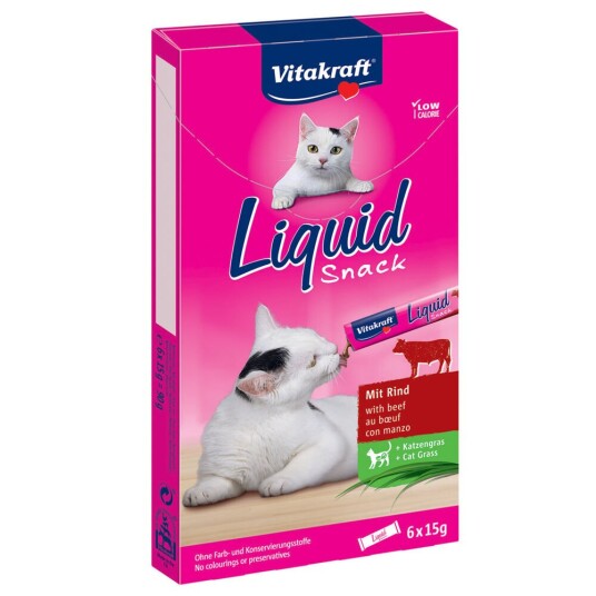 Vitakraft Flytende Kattesnacks med Oksekjøtt og Inulin - 6x15g