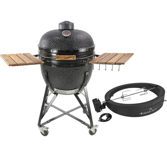 Kamado Sumo Maxi kullgrill, svart + grillmesterens rotisserie og pizzaovn Kamado Sumo Maxi kullgrill, svart + grillmesterens rotisserie og pizzaovn