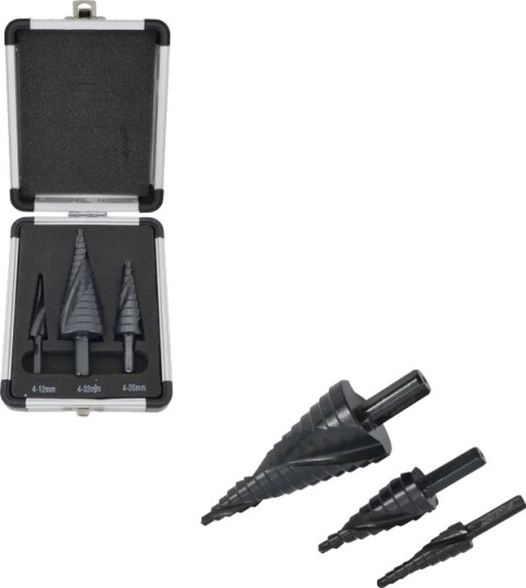 Awtools Trappebor Spiralsett 3 Stk 4-12 / 4-20 / 4-39 Mm Aicrn Svart Med Plastetui