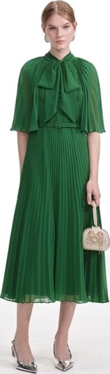 Self-Portrait Chiffon Cape Midi Dress Green Self-Portrait Chiffon Cape Midi Dress Green
