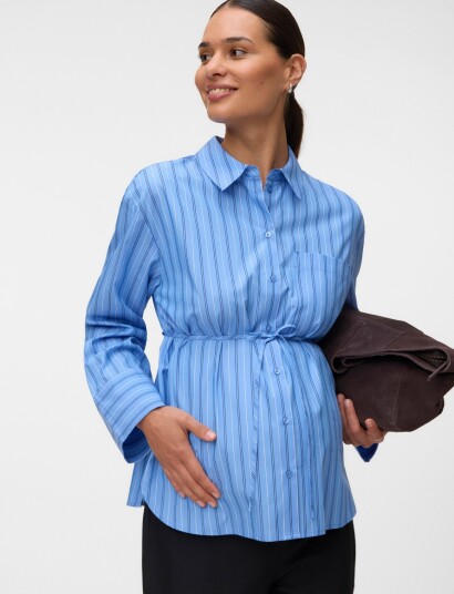 Vero Moda Maternity Vmmgina Belt Ls Shirt Wvn Blue L
