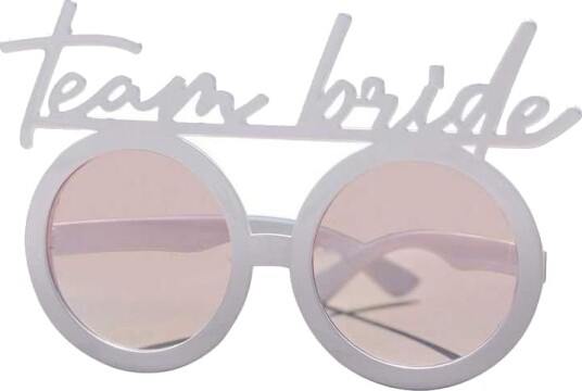 Store Hvite Runde Briller med Tekst "Team Bride" Hen Weekend