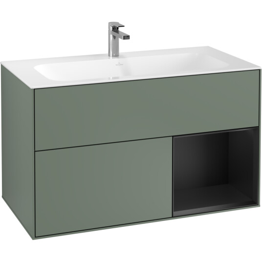 VILLEROY & BOCH FINION SERVANTSKAP 100 OLIVEN MATT LAKK EMOTION-LYS, HØYRESTILT SVART MATT HYLLE