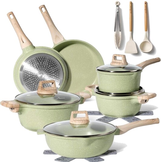 Granitt kokekarsett 15 delers non stick – grønn