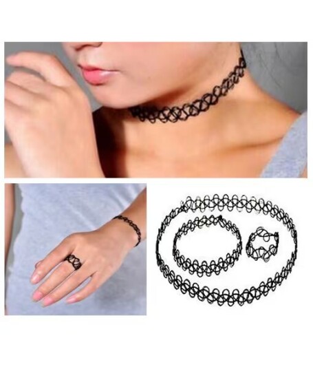 Trendy stretch choker set ring, armbånd og halskjede Trendy stretch choker set ring, armbånd og halskjede