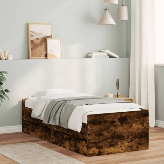 vidaXL Sengeramme med skuffer røkt eik 75x190 cm 8721012245785 vidaXL Sengeramme med skuffer røkt eik 75x190 cm 8721012245785