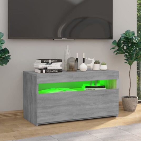 vidaXL TV-benk med LED-lys grå sonoma 75x35x40 cm