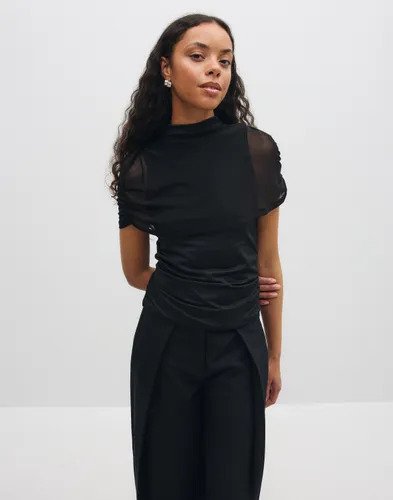 Pieces - Svart - Pcsmilla Sl Mesh Detail Top Jrs D2D