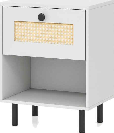 Boho nattbord med rottingskuff – kompakt og solid