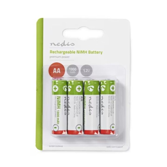 Nedis Oppladbare 1300 mAh NiMH AA-batterier - 4-Pack for Hverdagsbruk Nedis Oppladbare 1300 mAh NiMH AA-batterier - 4-Pack for Hverdagsbruk