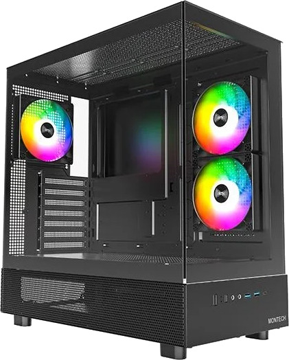 Montech XR TG Miditower Kabinett med ARGB Ventilatorer Svart Montech XR TG Miditower Kabinett med ARGB Ventilatorer Svart