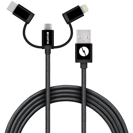 Chion USB A til Lightning USB C og Micro USB 1.5 m svart