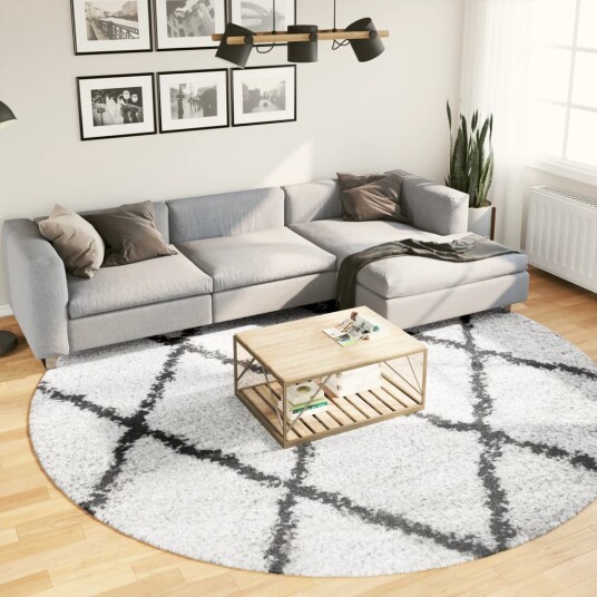 Flossteppe med lang luv moderne kremhvit og svart Ø 280 cm 8721012229822