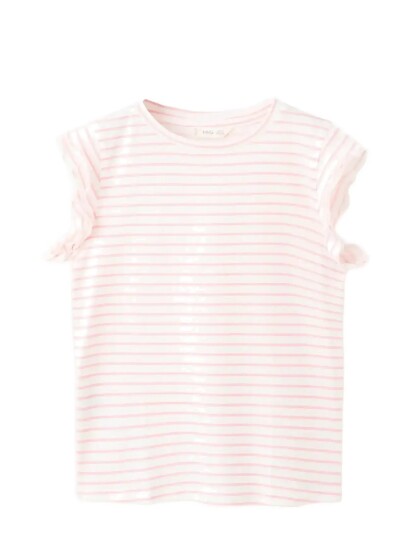 Mango Ruffled Striped T Shirt Pink 11 12 Mango Ruffled Striped T Shirt Pink 11 12