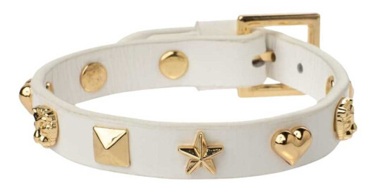 DARK Leather Sign Stud Bracelet White