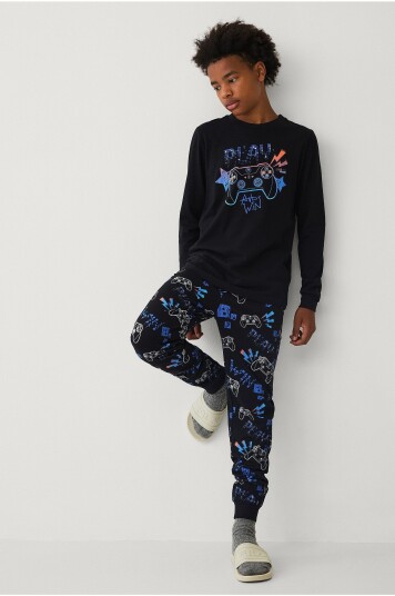 Ellos Collection Pysjsett i bomullsjersey Svart