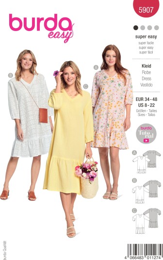 Burda 5907 - Kjole EUR: 34-48, US: 8-22
