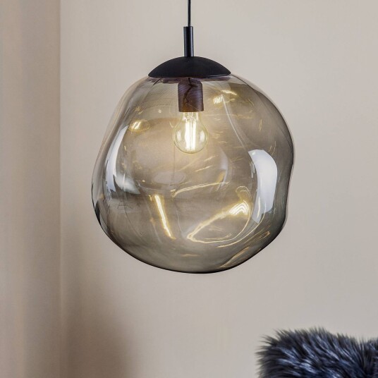 TK Lighting Sol pendellampe i glass Ø 35 cm svart/røykgrått