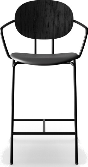 Sibast Furniture Piet Hein Barkrakk Sort med Armlener Sort Eike  og Sort Lær
