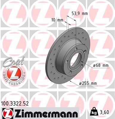 Bremseskive ZIMMERMANN 100.3322.52 Bremseskive ZIMMERMANN 100.3322.52