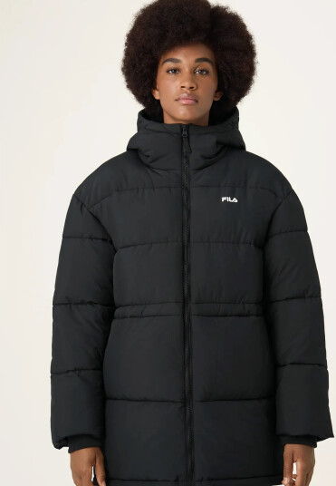 FILA Alba Relaxed Mid Hooded Puffer Jacket Black L
