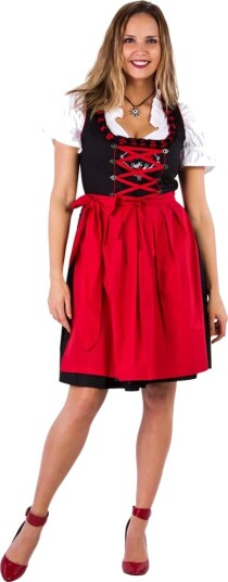 Haus Huberts V.O.F Dirndl Sort og Rød m/ Hvit Bluse, Str. 46