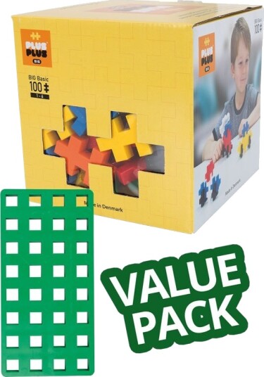 Plus Plus BIG Basic Value Pack byggesett med 100 brikker og byggeplate Plus Plus BIG Basic Value Pack byggesett med 100 brikker og byggeplate