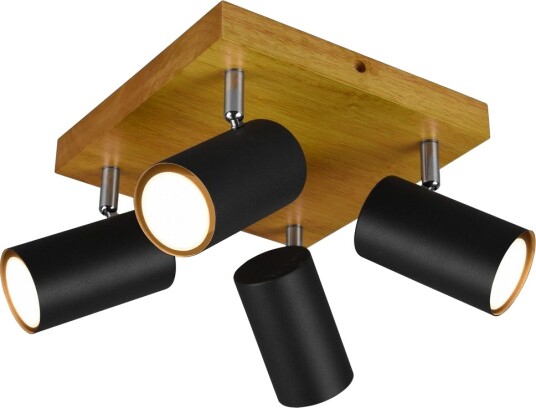 Trio Lighting Marley spot 4L GU10 matt svart/tre - Matt svart/Natur Trio Lighting Marley spot 4L GU10 matt svart/tre - Matt svart/Natur