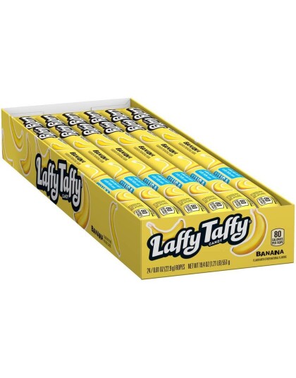 24 stk. Wonka Laffy Taffy Banana   Karamellstang med Banansmak   Hel Eske 551 gram USA Import