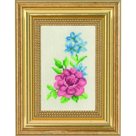 Permin Broderisett Rose og blå blomster 9x14cm
