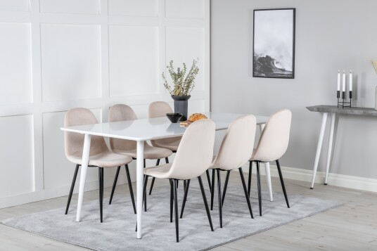 Venture Home Spisegruppe Yegua 180 cm inkl. 6 Tommy Stoler Hvit/Svart/Beige