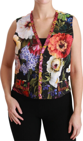 Dolce & Gabbana Floral Sleeveless Waistcoat Top Vest Svart XS