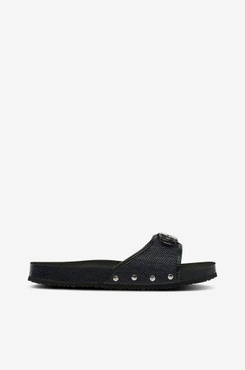 Scholl Iconic Sandaler SL Pescura Flat Cork Canvas Black Svart