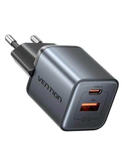 Vention GaN USB-C + USB-A 30W Charger Gray