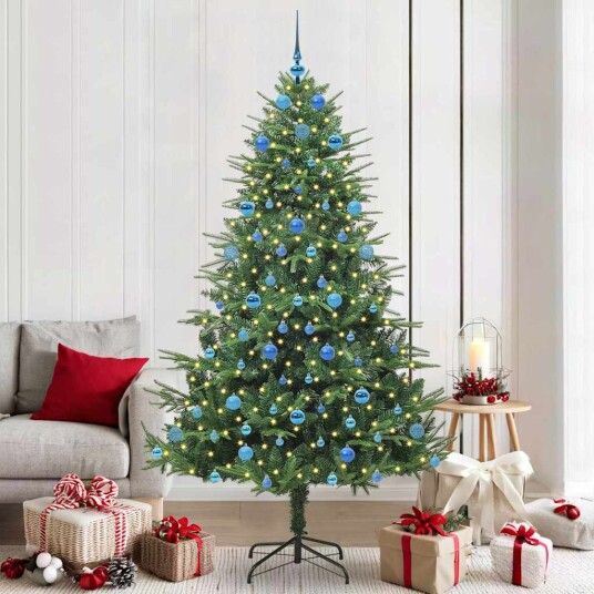 Kunstig forhåndsbelyst juletre med kule sett grønn 210 cm Kunstig forhåndsbelyst juletre med kule sett grønn 210 cm
