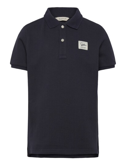 Gant Kids Badge Ss Polo Shirt   Navy   140
