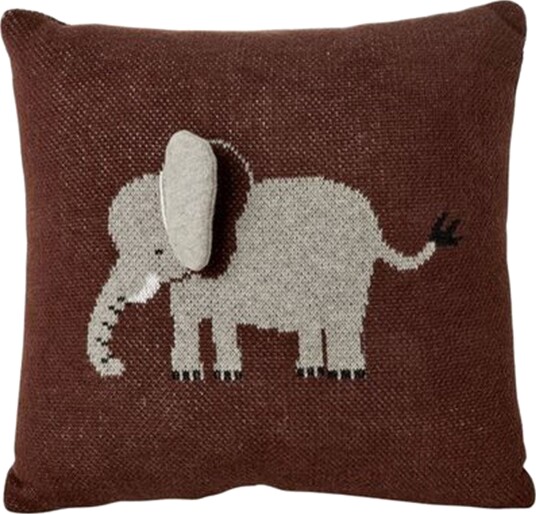 Rice Kids Elephant Cushion Med 3D Details Og Filler Chocolate Brown Small