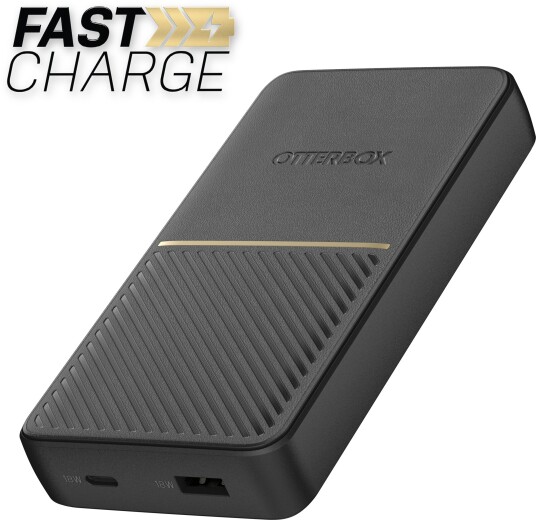 Otterbox - Strømbank - 15000 Mah - 18 Watt - 3 A - Pd 3.0, Qc 3.0, Fast Charge, Apple Fast Charge, Afc, Huawei Fast Charge, Pe 2.0+, Sfcp, Bc 1.2 - 2 Utgangskontakter (Usb, 24 Pin Usb-C) - På Kabel: Usb-C - Skumringssvart