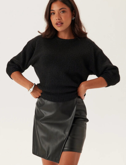 Bubbleroom Short Sleeve Knitted Sweater   Black   M