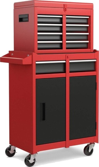 Cwy Transportkoffert 2 i 1 verkstedvogn med koffert & 8 rom & kroker & justerbar hylle 100 kg lastekapasitet